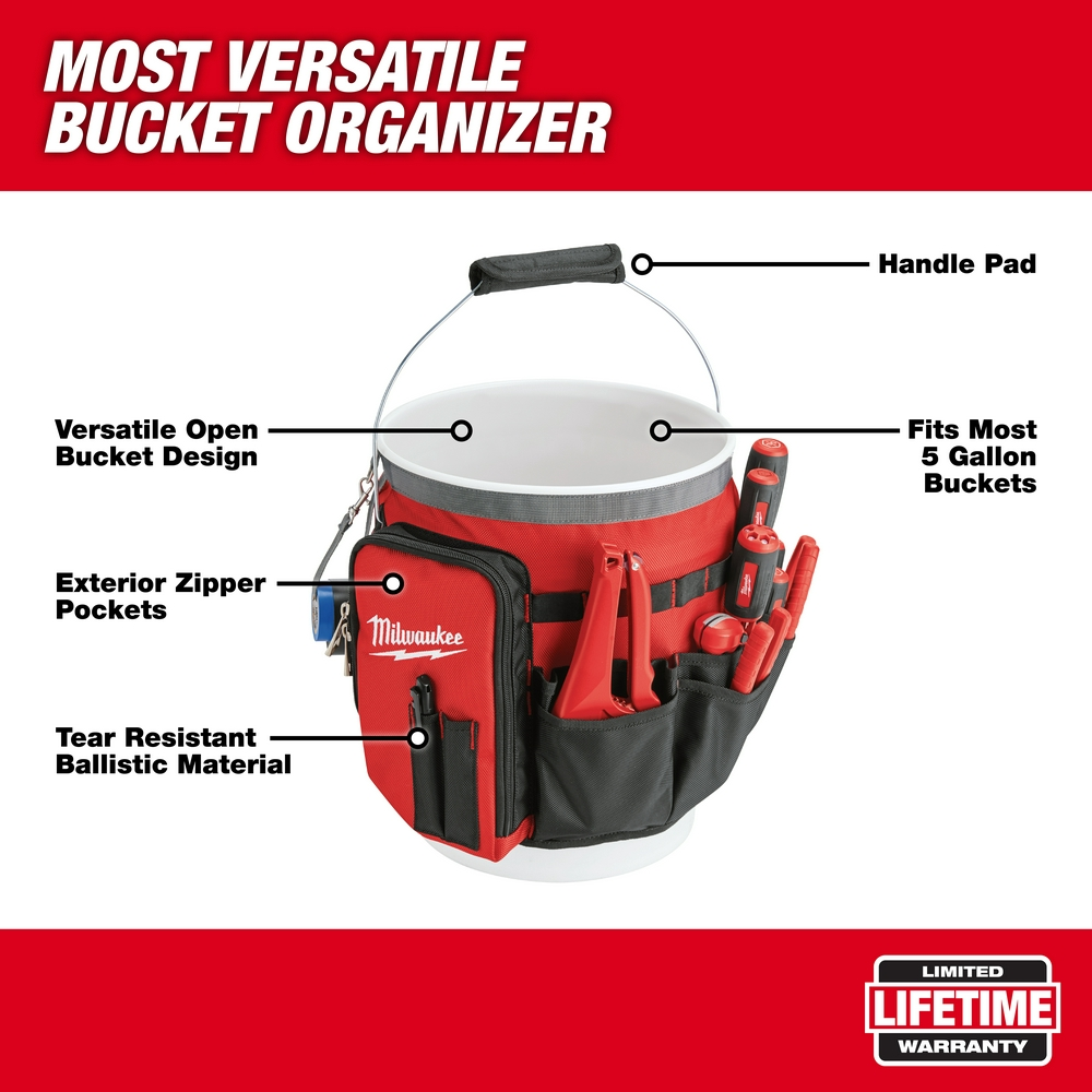 Bucket Tool Organizer 1680 Denier Ballistic Polyester Red/Black