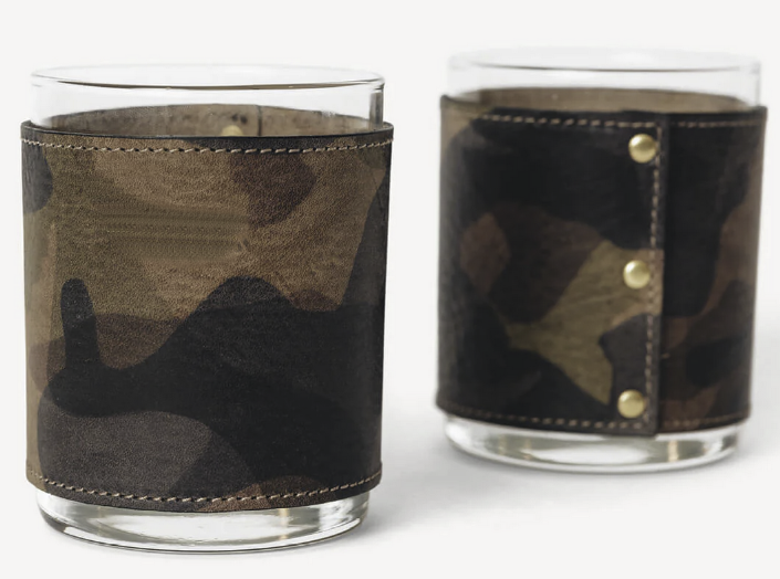Leather Wrapped Rocks Glasses - Crest Camo