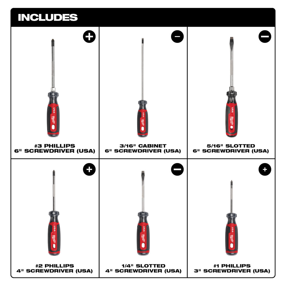 6PC Cushion Grip Handle Screwdriver Set USA
