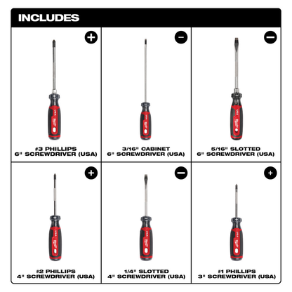 6PC Cushion Grip Handle Screwdriver Set USA