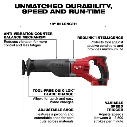 M18 4-Tool 1/2" Hammer Drill / Driver 1/4" Impact Driver Sawzall Reciprocating Saw Work light Combination Kit