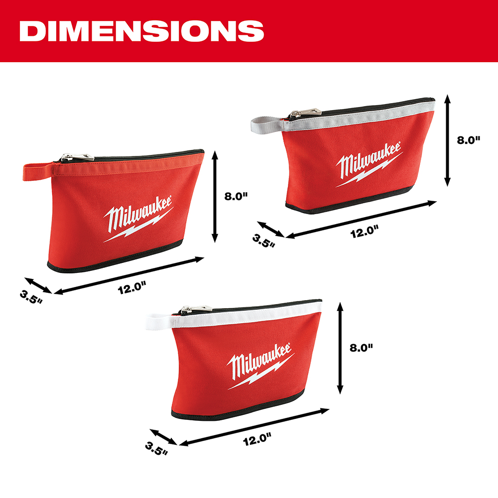 3PC .75 x 12.5 x 8 1 Pocket Red/White Band Zipper Tool Pouch Set