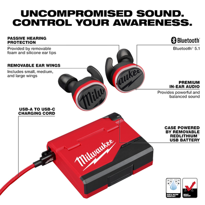 Bluetooth Jobsite Ear Buds W (1) Battery & Usb Charging Case (Cordless)