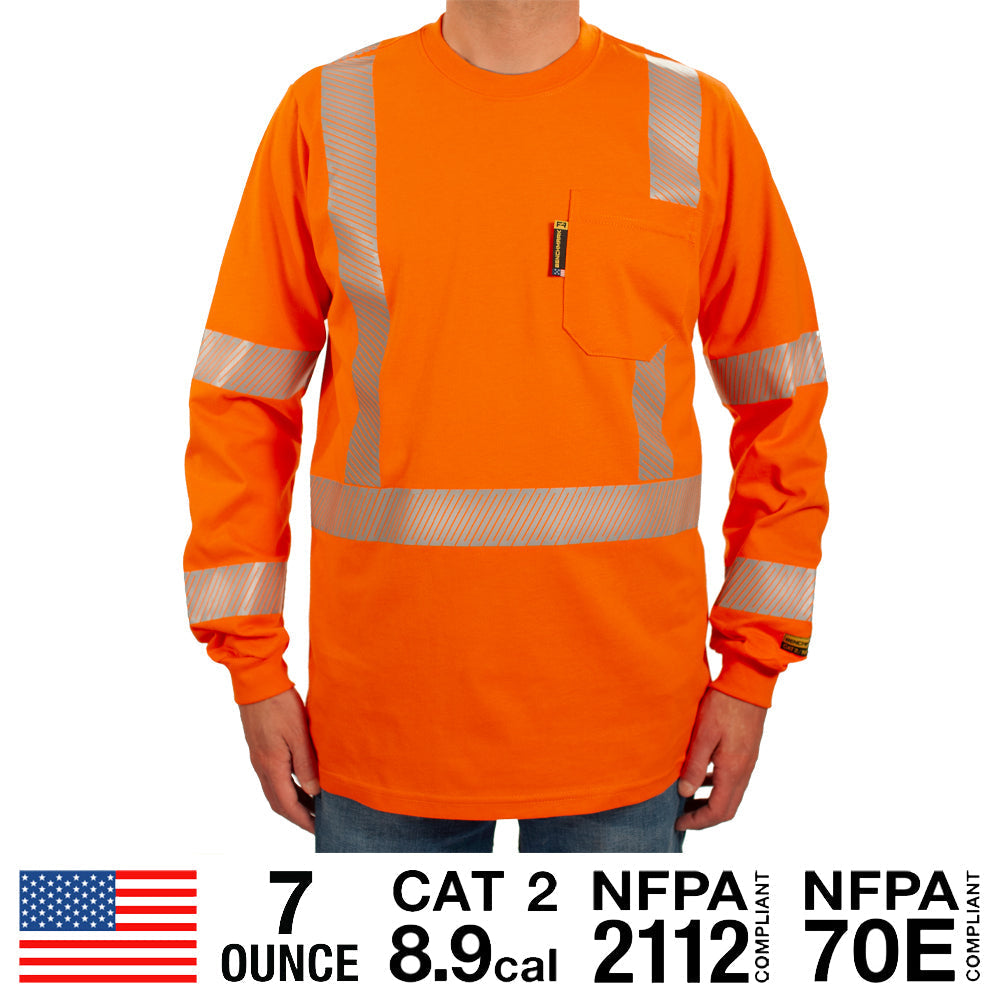Enhanced Visibility FR Shirt with Silver Striping - X Pattern Back Striping