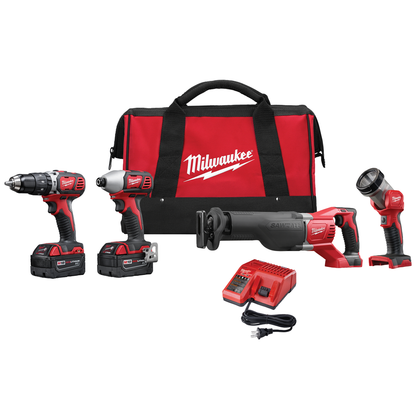 M18 4-Tool 1/2" Hammer Drill / Driver 1/4" Impact Driver Sawzall Reciprocating Saw Work light Combination Kit