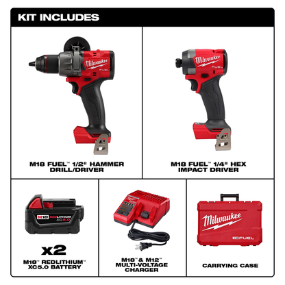 M18 Fuel 2-Tool 1/2" Hammer Drill & 1/4" Impact Driver Combination Kit