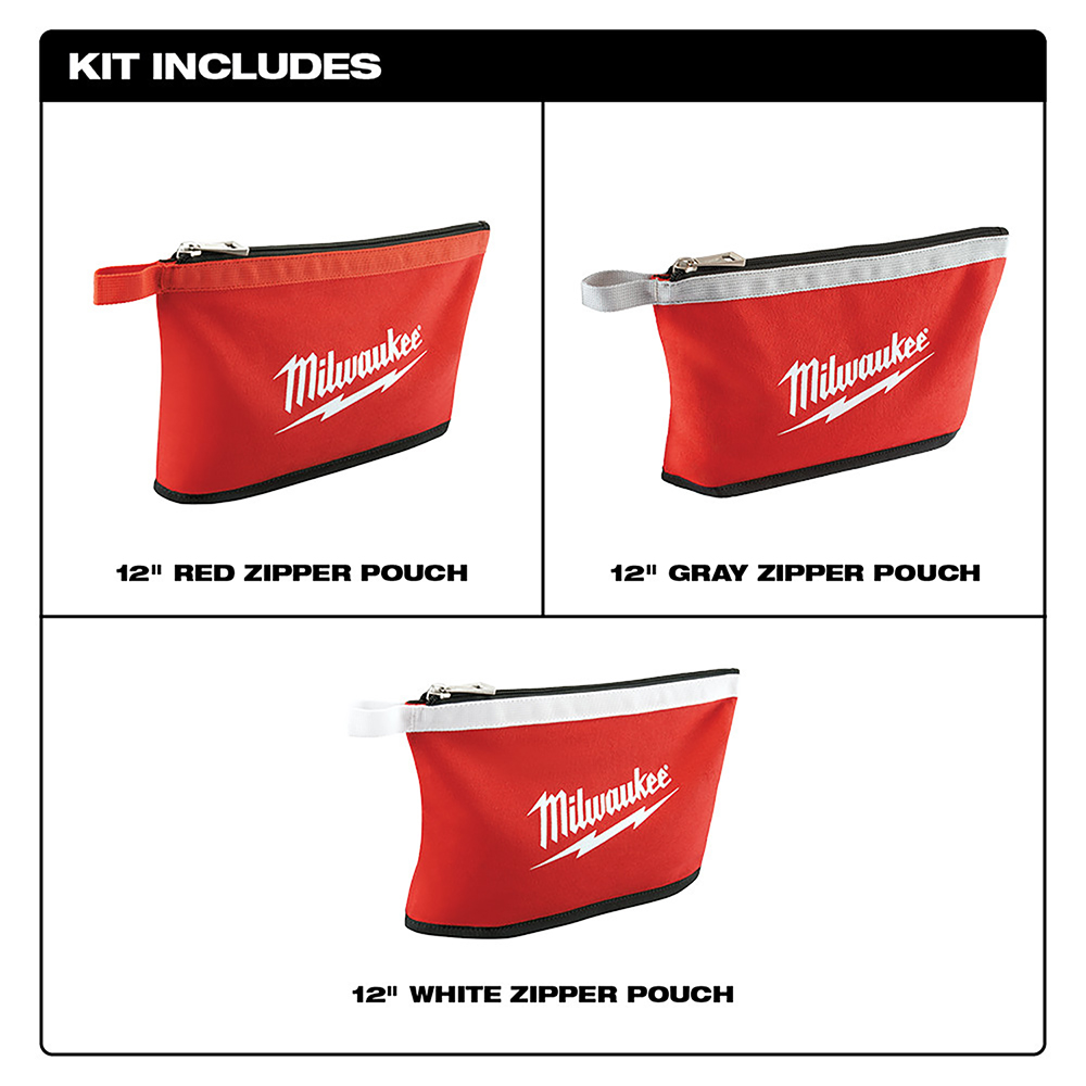 3PC .75 x 12.5 x 8 1 Pocket Red/White Band Zipper Tool Pouch Set
