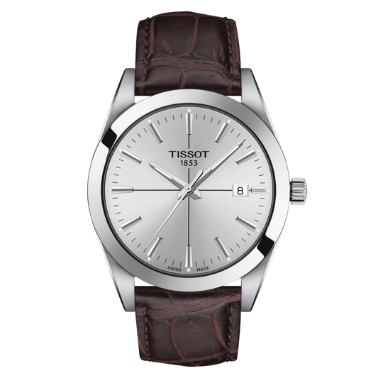 Tissot Gentleman with Silver Dial and Brown Leather Strap
