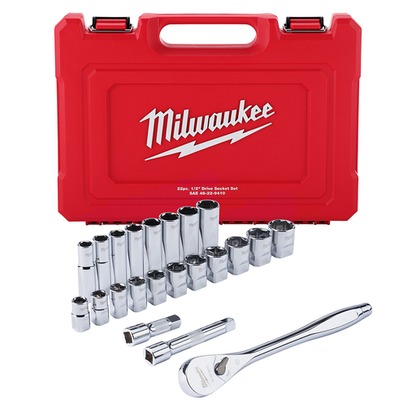 22PC 1/2" Drive SAE Ratchet & Socket Mechanics Tool Set