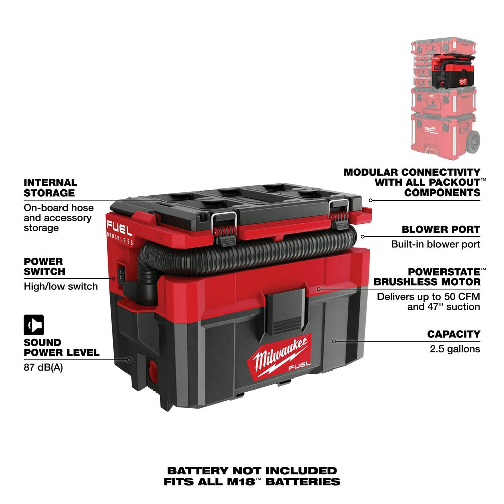 M18 Fuel PACKOut 2.5 Gallon Wet/Dry Vacuum