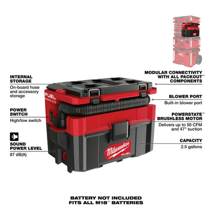 M18 Fuel PACKOut 2.5 Gallon Wet/Dry Vacuum