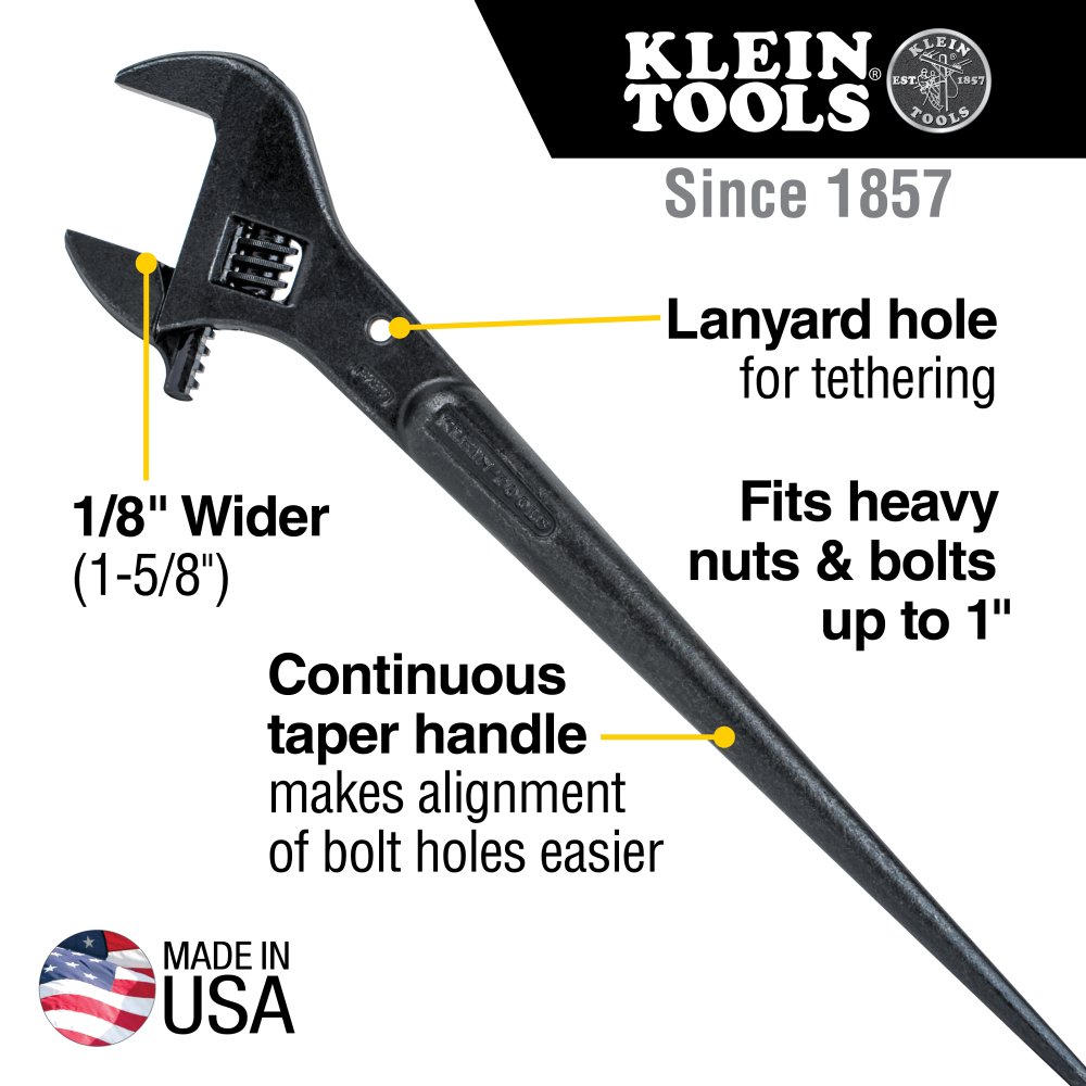 16"L Adjustable Construction Wrench W Spud Handle 1-1/2" Jaw Weight Capacity