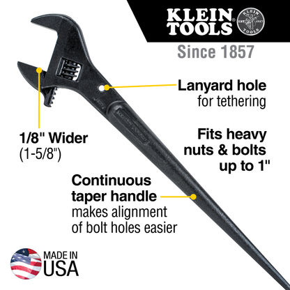 16"L Adjustable Construction Wrench W Spud Handle 1-1/2" Jaw Weight Capacity