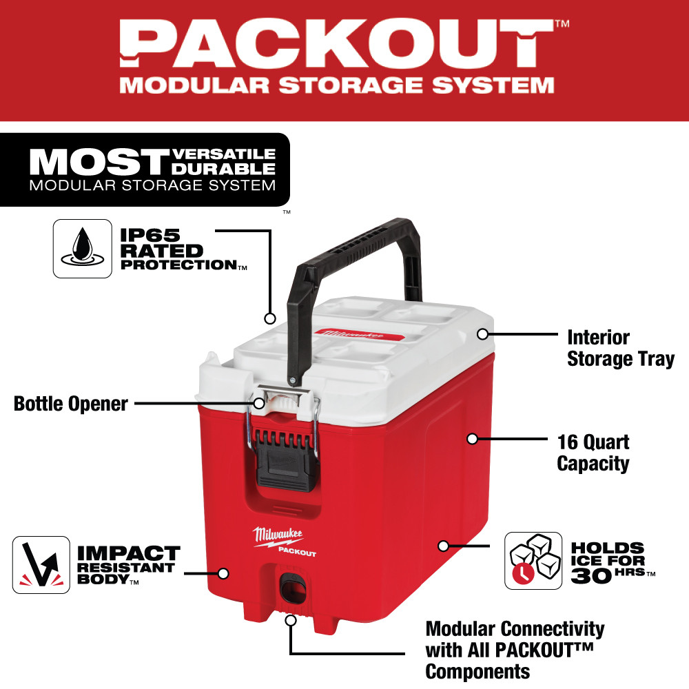 PACKOut 16QT (4 Gallon) Compact Cooler 16QT (4 Gallon) Cooler Construction Cooler W Bottle Opener No Sweat Coolers Job Site Cooler Durable Cooler