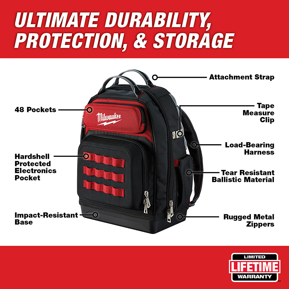 Tool Backpack 1680D Ballistic 48 Pocket Red 20.40" Height