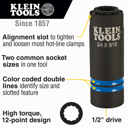 Three-in-One Slotted Impact Socket 12 Point 3/4 & 9/16"