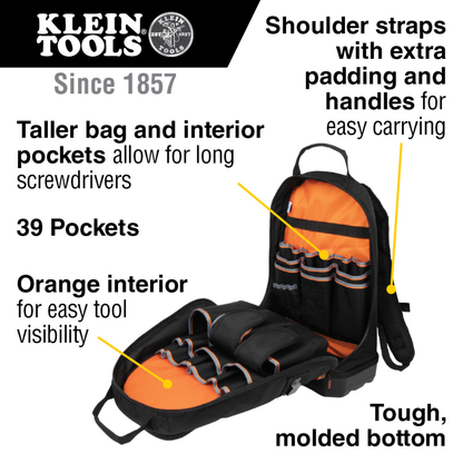 Tool Backpack 1680D Ballistic Weave 39 Pocket Black/Orange