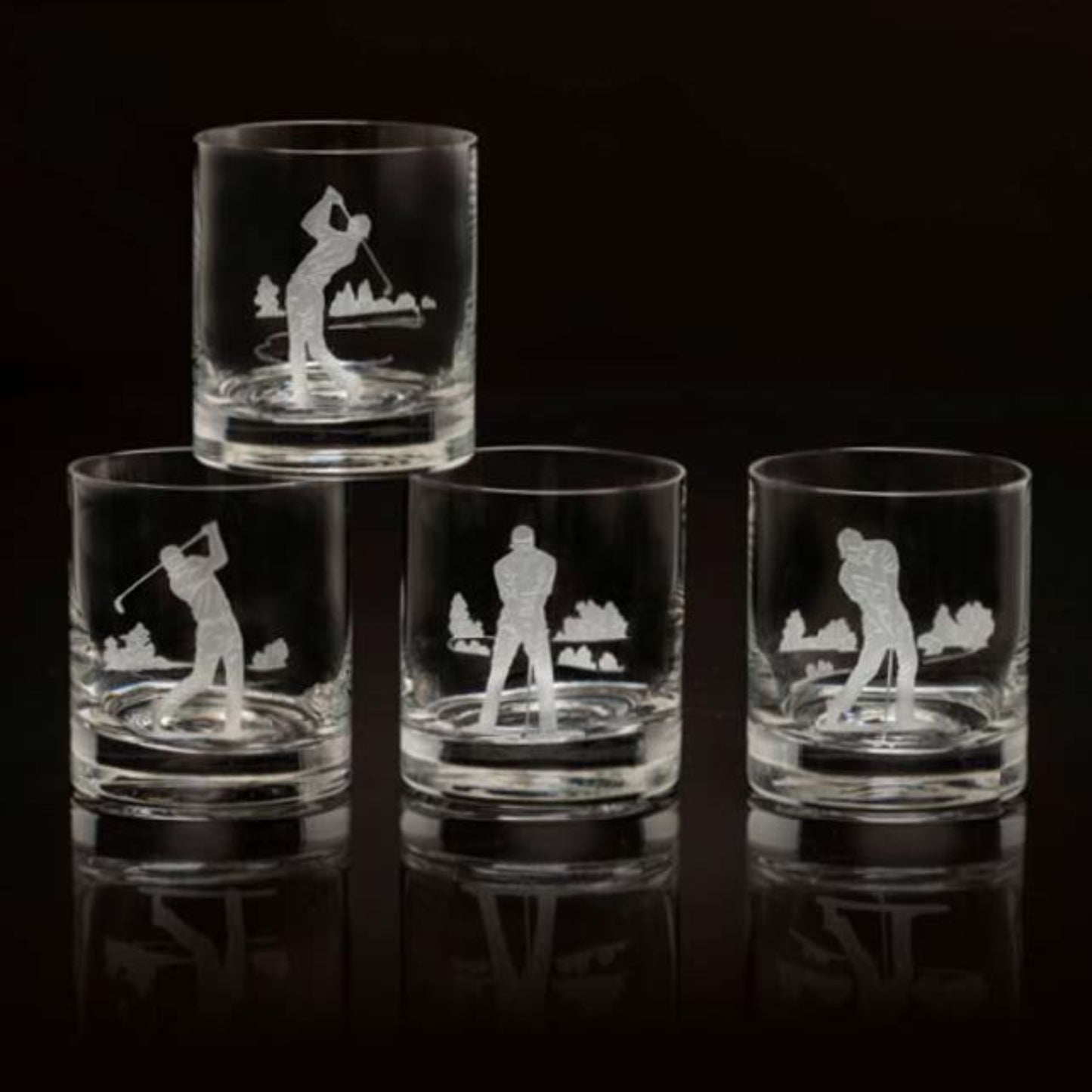 Golfer set of four old fashioned glasses