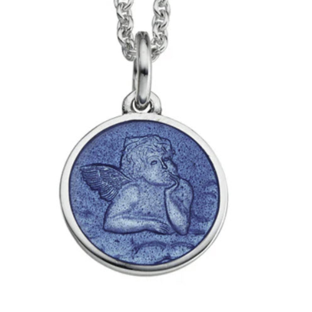 Guardian Angel French Blue Enamel Pendant